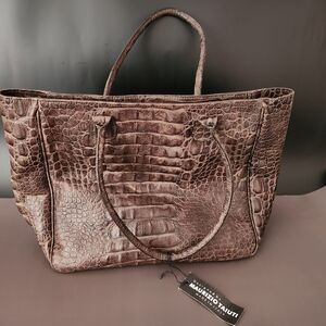 Maurizio Taiuti Dark Brown Crocodile-Embossed Tote